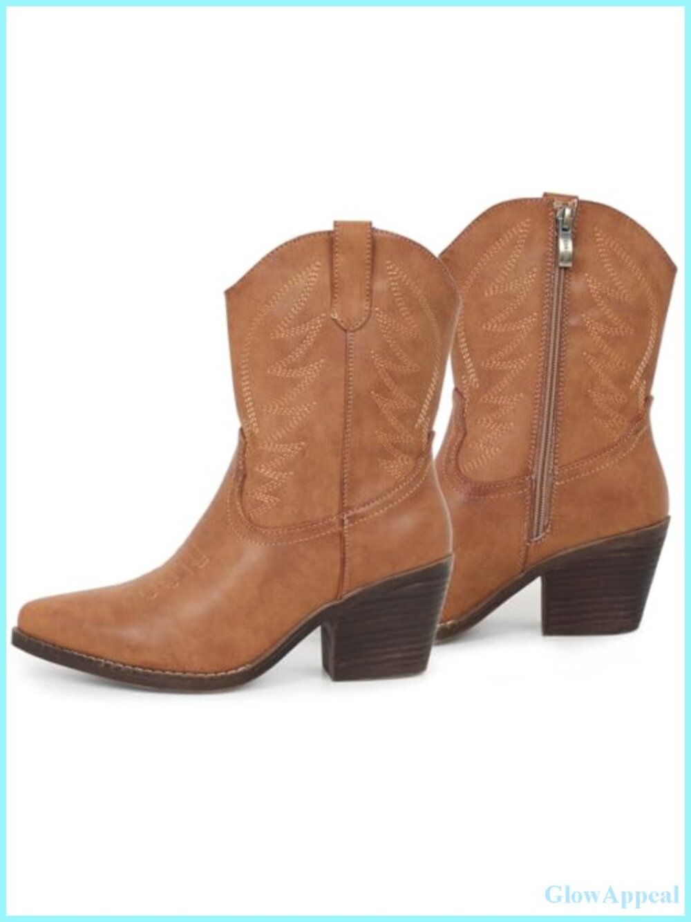 Women's Ankle Cowboy Boots Vegan Leather Pointed Toe Slip-On Western Booties